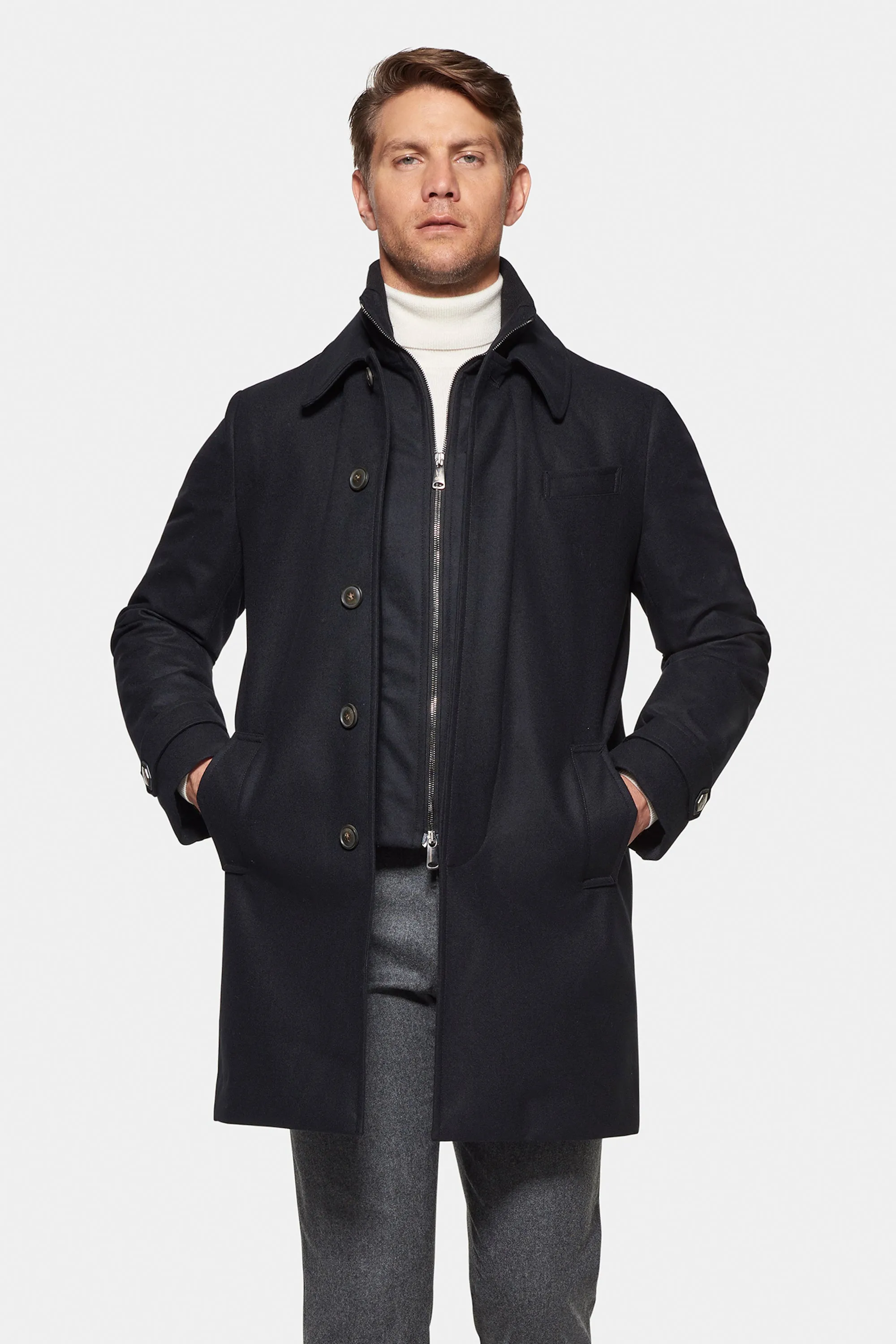 Wool Silk Euro Coat, Black