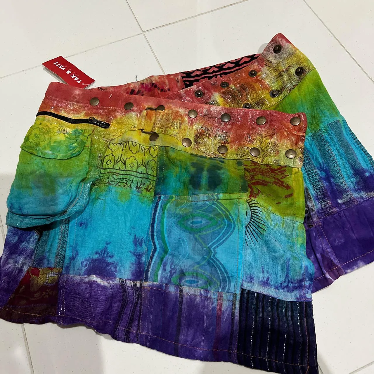 Wrap Around Pop Fastening Rainbow Mini Skirt Festival Hippie Boho Skirt