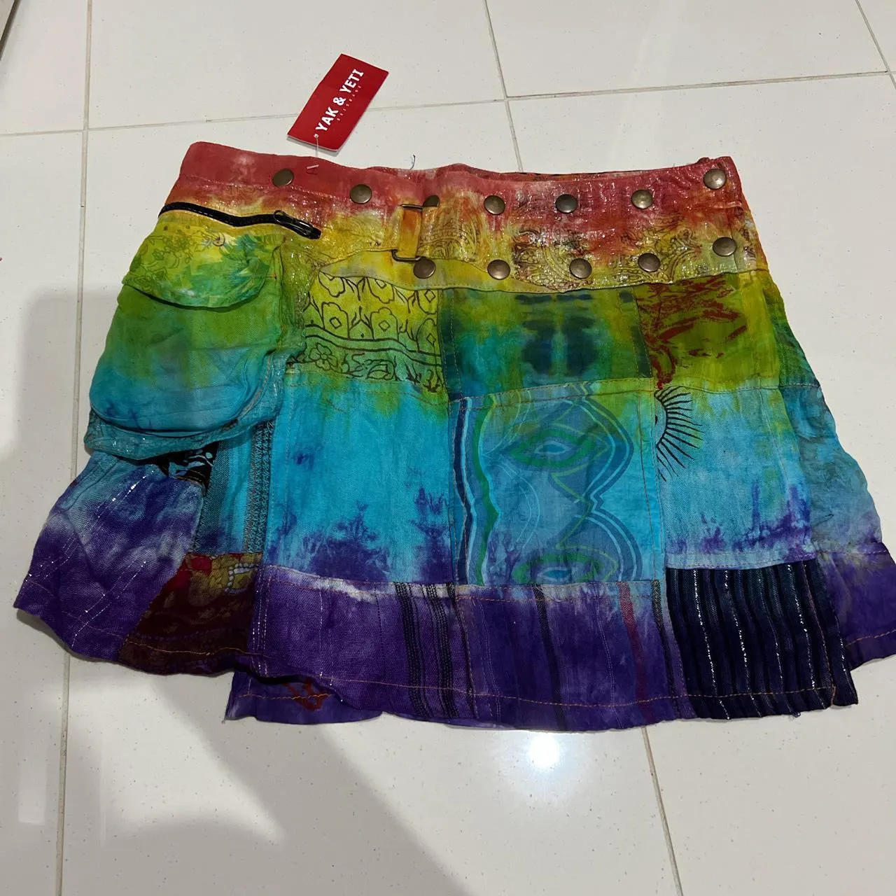 Wrap Around Pop Fastening Rainbow Mini Skirt Festival Hippie Boho Skirt