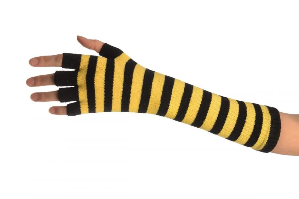 Yellow & Black Stripes Fingerless Gloves