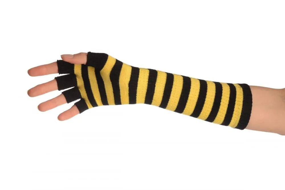 Yellow & Black Stripes Fingerless Gloves