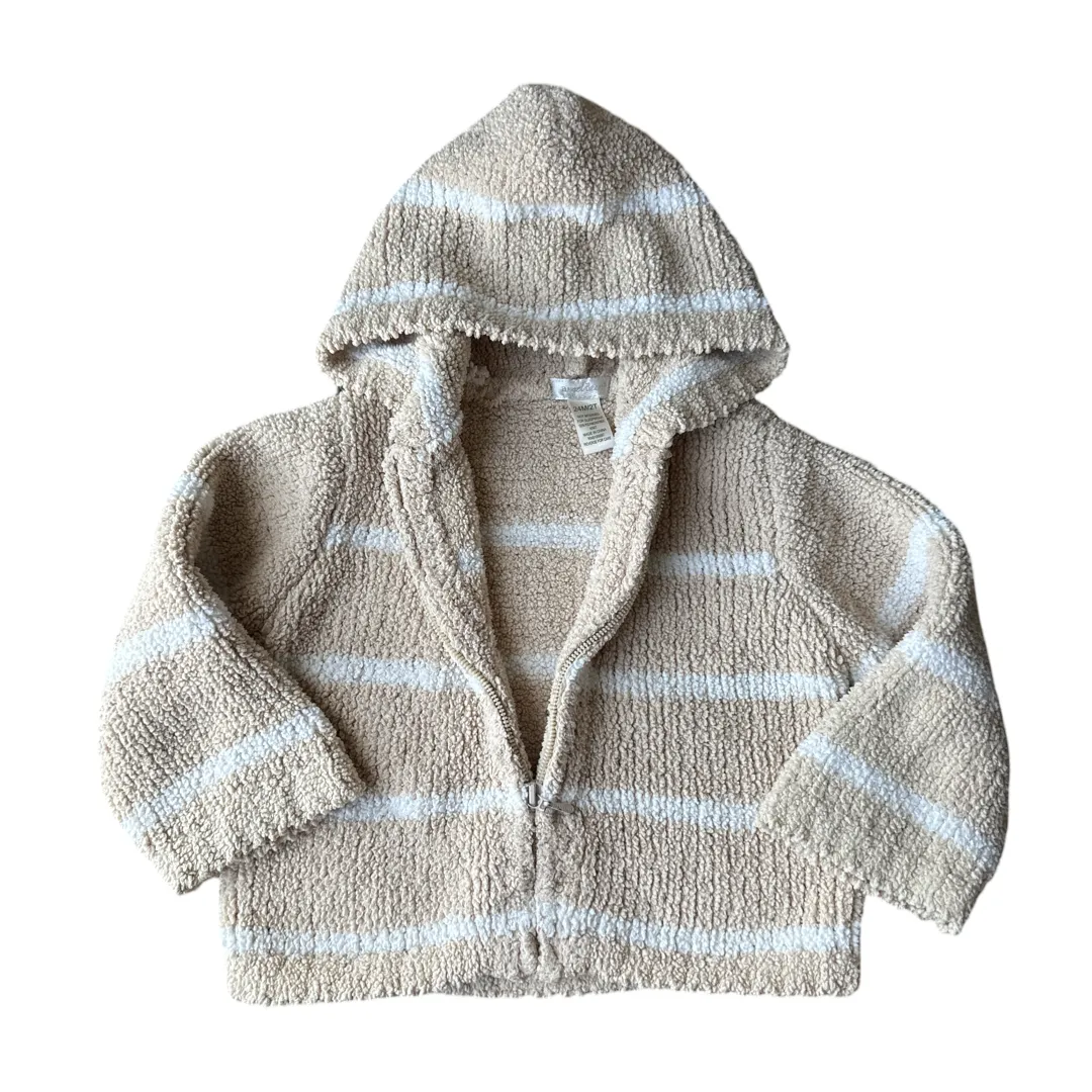 Zip Front Cream and White Striped Hoodie