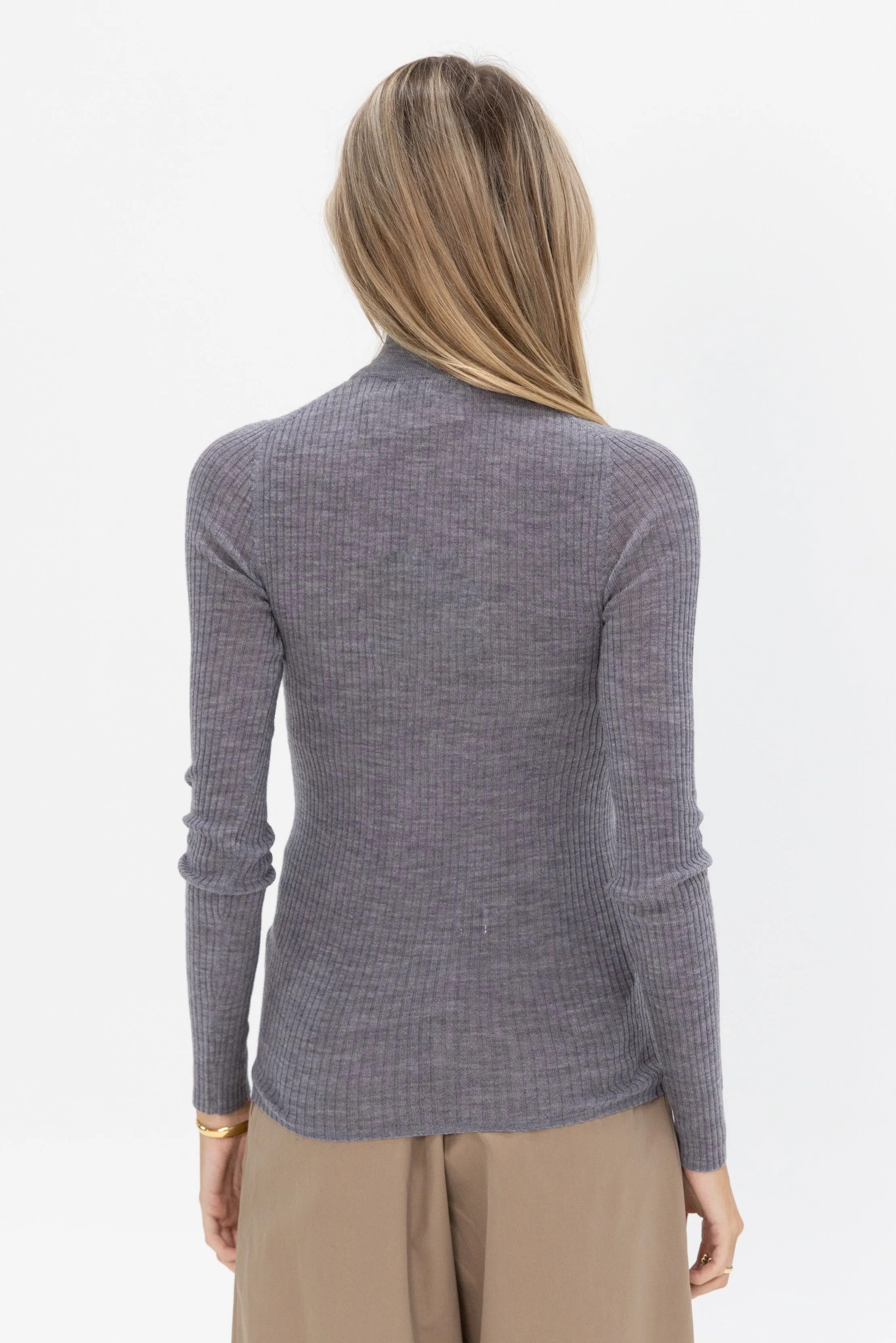 Zip-Up Turtleneck Sweater, Grey