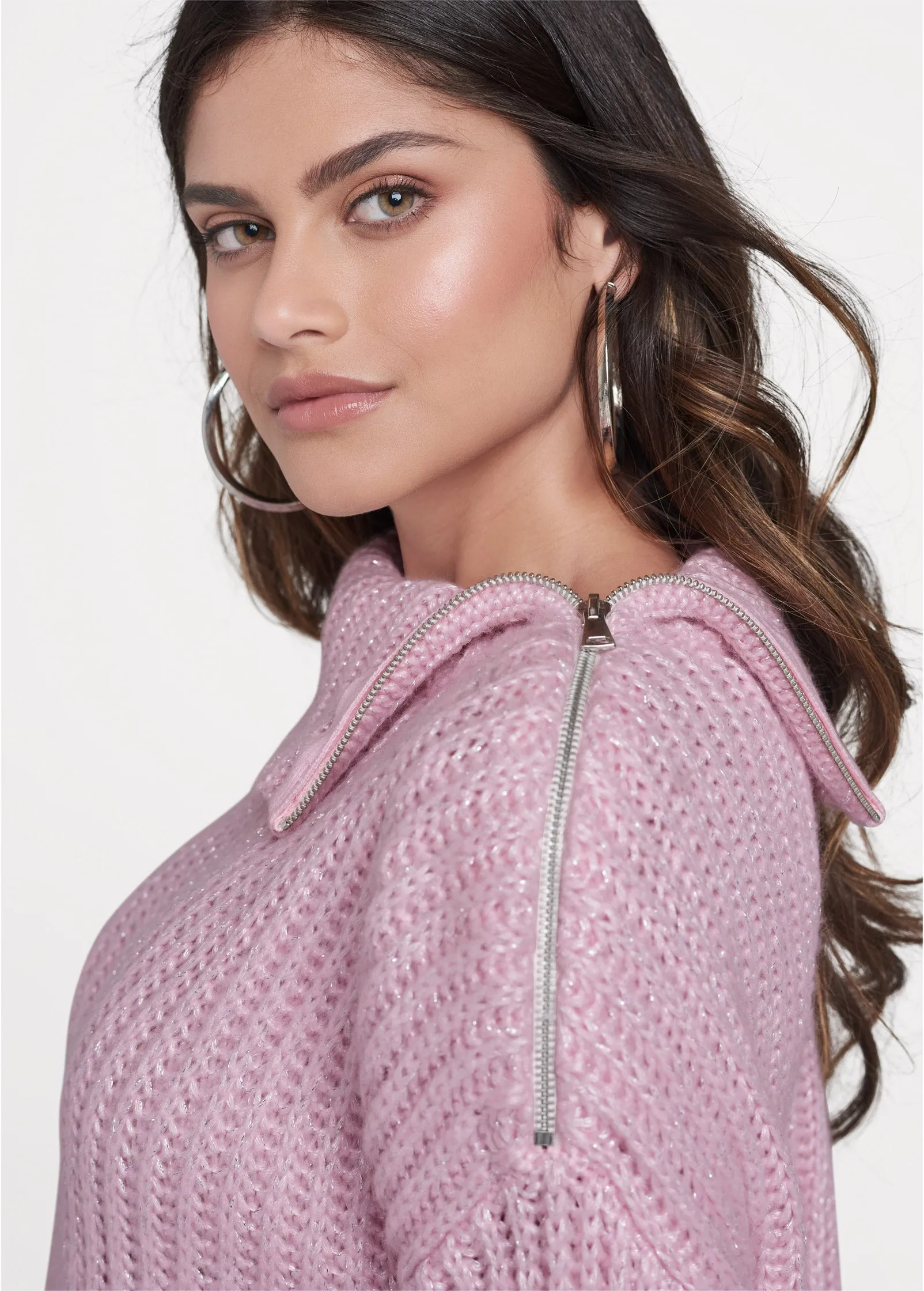 Zipper Detail Sweater - Pink