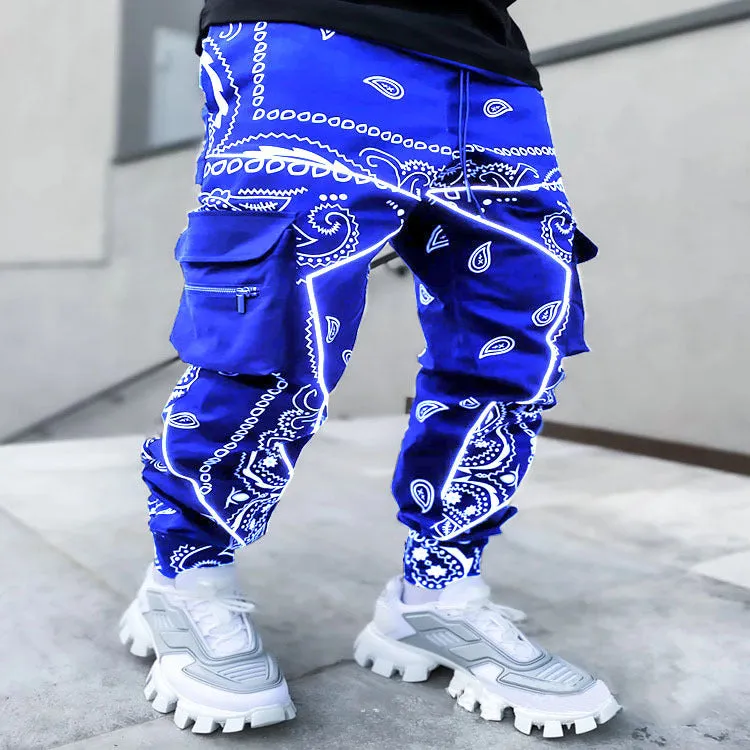 Zipper Pocket Cashew Flower Sports Street Style Trousers