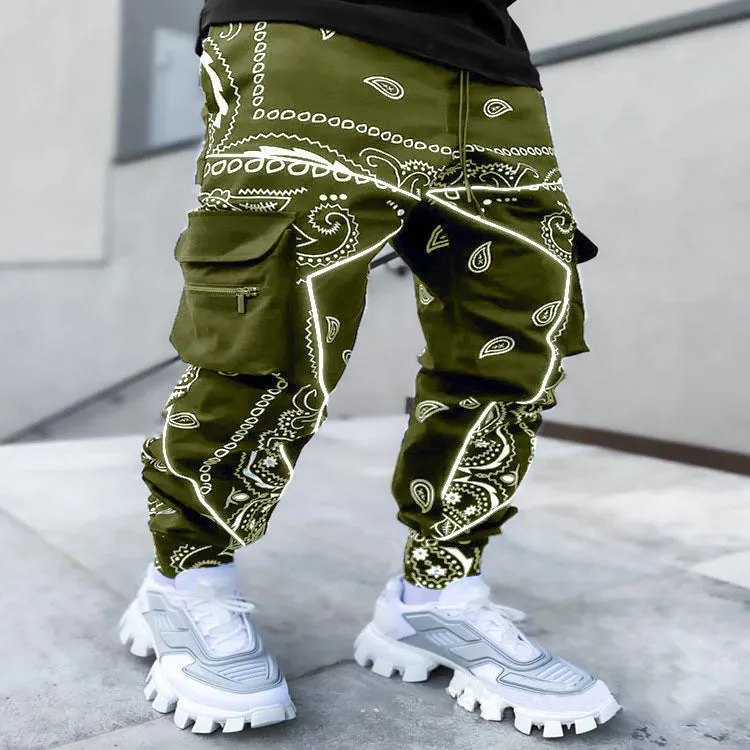 Zipper Pocket Cashew Flower Sports Street Style Trousers