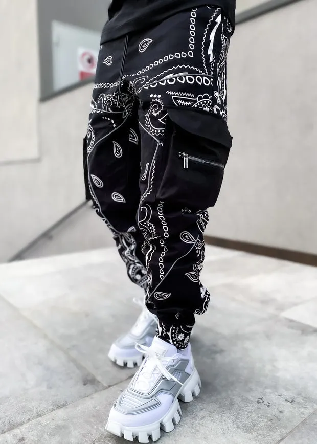 Zipper Pocket Cashew Flower Sports Street Style Trousers