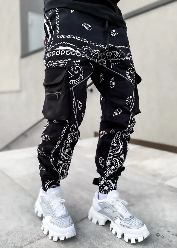 Zipper Pocket Cashew Flower Sports Street Style Trousers