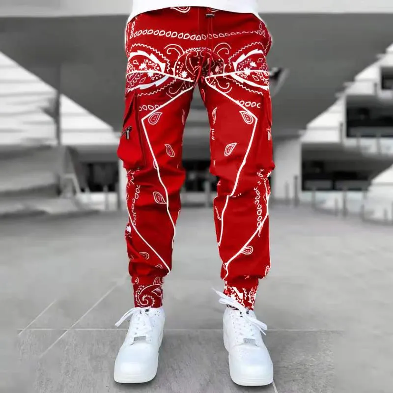 Zipper Pocket Cashew Flower Sports Street Style Trousers